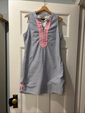 Duffield Lane Blue and Pink Striped Trim Shift